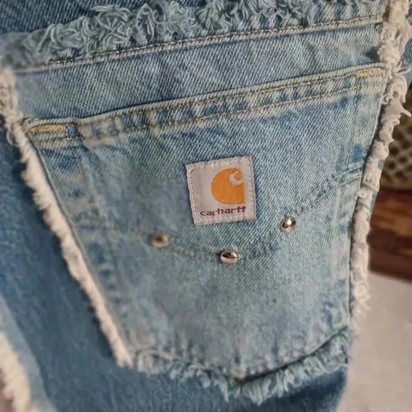 Women's Vintage Fringe Denim Carhaart Patchwork Vest With Metal Deco - Picture 5 of 11